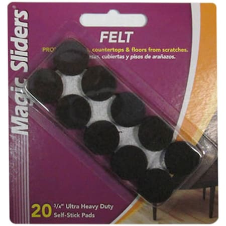 Magic Sliders 61215 Brown Ultra Heavy Duty Self Stick Felt Pad, 0.75 in., 20PK MA573886